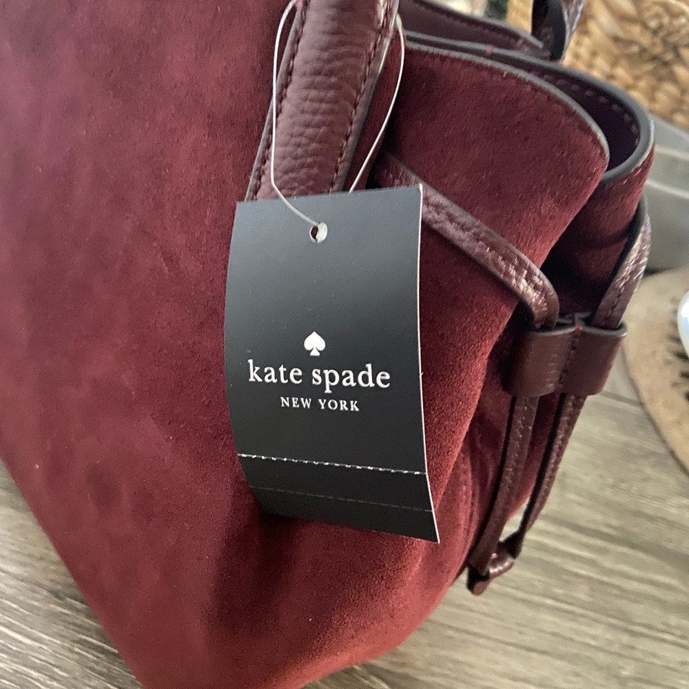 Kate Spade Dark Merlot Suede Satchel
Measurements: Length 9.88  Height 8 - Picture 9 of 12